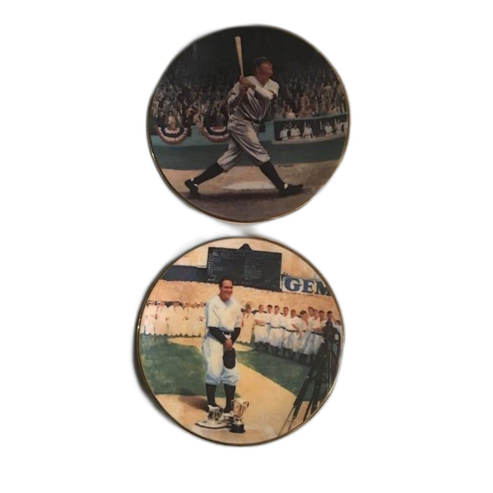 Vintage Bradford Editions 3.5" Legends of Baseball Mini Plates Babe Ruth Gehrig